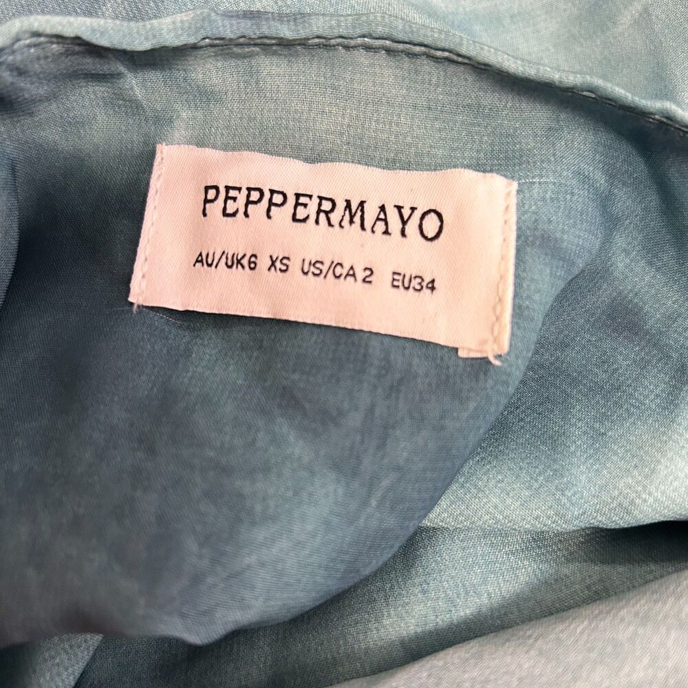 Peppermayo NWOT Teal Watercolor Plunge Halter Backless Mini Dress Size 2 - Picture 5 of 15